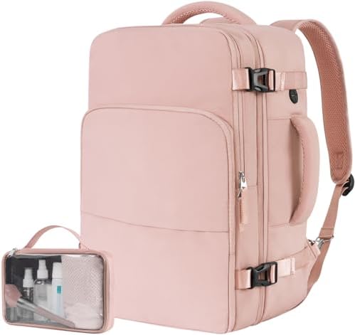 Beraliy Travel Backpack for Women Airline Approved Carry On Backpack, 16 Inch Business Work Backpack with Laptop Compartment, Airplane Personal Item Travel Bags for Trip, Underseat Weekend Bag, Pink