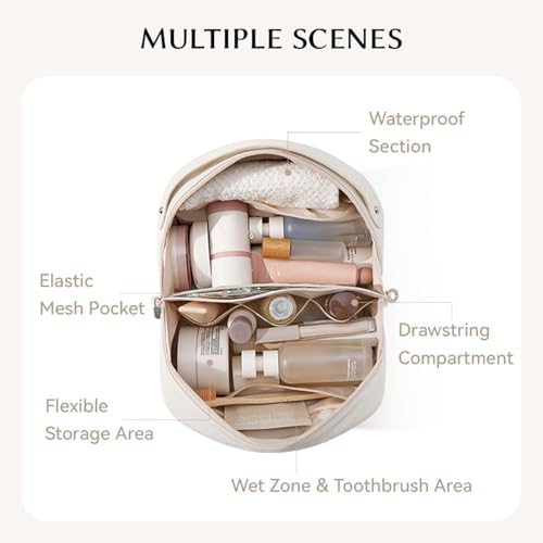 EACHY Toiletry Bag for Women, Large-Capacity Travel Makeup Organizer with Dry & Wet Separation, Portable Cosmetic Bag, Waterproof Design (Brown, L) - Image 4