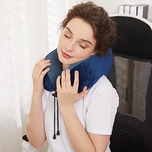 Travel Pillow, Best Memory Foam Neck Pillow Head Support Soft Pillow for Sleeping Rest, Airplane Car & Home Use (Dark Blue) - Image 4