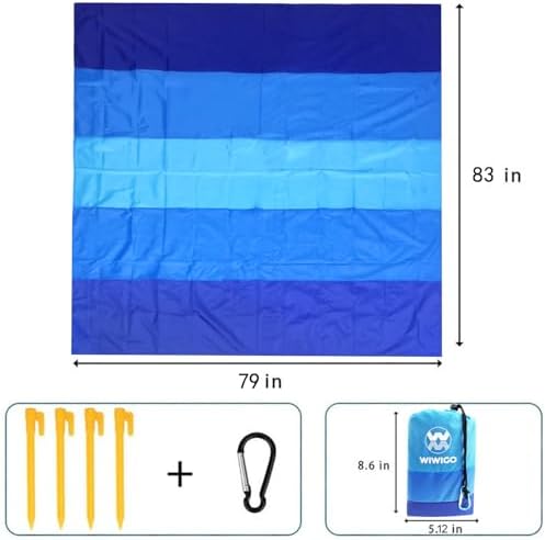 Beach Blanket Waterproof Sandproof Beach Mat 79" X 83" /10'x9'for 2-8 Adults Quick Drying Outdoor Picnic Mat Beach Accessories for Travel, Camping, Hiking - Image 2