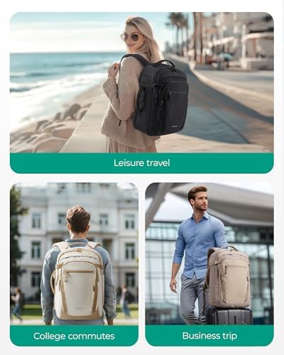 BAGSMART Travel Backpack for Men Women, Carry On Backpack Flight Approved TSA Friendly with USB Charging Hole Lightweight Weekender Bag Casual Daypack 17.3 Inch Laptop Business Work Backpack, Beige - Image 2