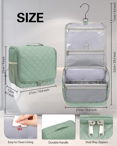 Relavel Toiletry Bag for Men, Hanging Travel Makeup Bag for Women, Waterproof Large Cosmetic Organizer Multiple Compartments for Accessories, Full Sized Toiletries Dopp Kit Shaving Bag (Green, Medium) - Image 6