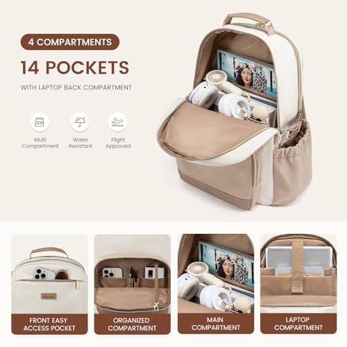 LOVEVOOK Laptop Backpack for Women with Pouch Pocket for Large Capacity Cup,15.6 Inch Laptop Computer Bag Travel Backpack Purse,Waterproof Work Business Backpack College Teacher Bags,Beige-Khaki - Image 3