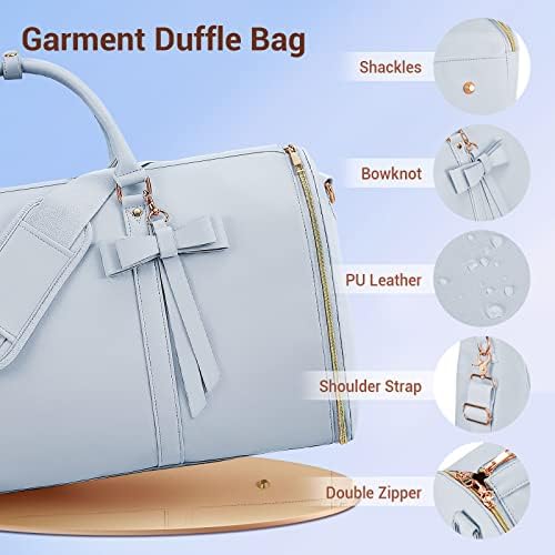 Garment Bags for Travel, Convertible Suit Travel Bag for Women, Stylish Carry On Garment Bag with Toiletry Pocket, Shoulder Strap and Shoes Compartment, 2 in 1 Foldable PU Leather Duffle Bag, Blue - Image 3