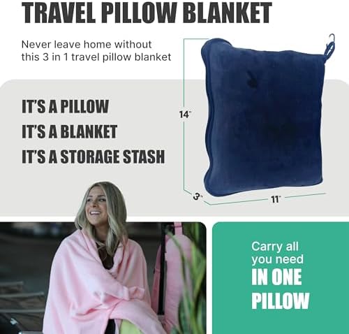 TAKE OFF All-in-One Travel Blanket and Pillow - Super Soft Microfiber Fabric, 3 Day Clothing Storage with Secure Zipper Pockets Keep Valuables Safe, Hand Free Trolley Holder, Ultimate Travel Accessory - Image 2