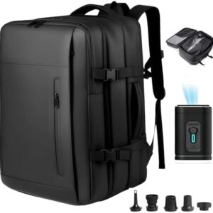 Vacuum Backpack Travel with Pump, 60L Expandable Vacuum Compression Backpack with Vacuum Seal, Water Resistant TSA Lock Carry On Backpack for Travel
