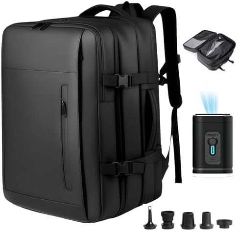 Vacuum Backpack Travel with Pump, 60L Expandable Vacuum Compression Backpack with Vacuum Seal, Water Resistant TSA Lock Carry On Backpack for Travel