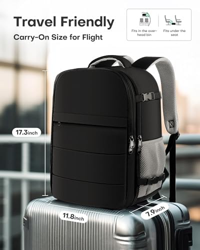 HOTOR Travel Backpack - Flight Approved Travel Bag for Men and Women, Carry on Luggage for 15.6" Laptop and Travel Essentials for Work, Business, Weekender, College 11.8"x7.9"x17.3" (Black) - Image 7