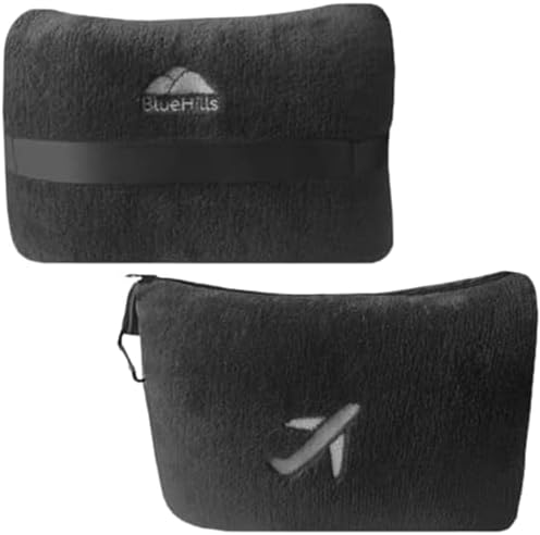 BlueHills Travel Blanket Pillow in Mini Soft Packable Case Premium Plush Airplane Blanket in Portable Compact Pack with Luggage Belt and Carabiner Long Flight Throw Essentials Lightweight- Black M05 - Image 9
