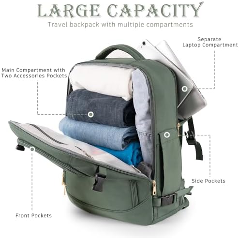 Carry on Backpack, Flight-approved Backpack for Traveling, 40L Personal Item Travel Backpack, Peacock Green - Image 4