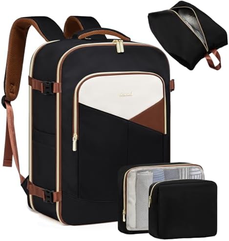 LOVEVOOK Large Travel Backpack for Women&Men,TSA Carry on Backpack for Airplanes with 3 Packing Cubes,Personal Item Bag Fit 17" Laptop,40L Waterproof Essentials Airline Approved Luggage