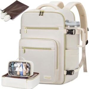LOVEVOOK Travel Backpack For Women,40L Carry On Backpack Flight Approved,TSA Personal Item Travel Bag Fits 17 Inch Laptop,Business Weekender Overnight Daypack with Toiletry Bag and Cube,White