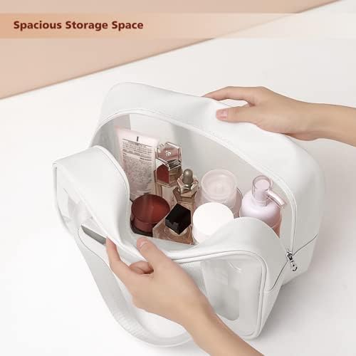 Travel Toiletry Bag for Women and Men, Matte Translucent Toiletry Bag with Handy Handle, Makeup Cosmetic Organizer Bag for Travel Toiletries Accessories (White) - Image 2