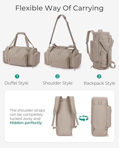 BAGSMART 4-IN-1 Gym Bag for Women,TSA Lightweight Duffle Bag for Travel with Shoe Compartment & Wet Pocket, 30L Carry On Weekender Bags for Women,Water Resistant Travel Duffel Backpack,Camel - Image 3