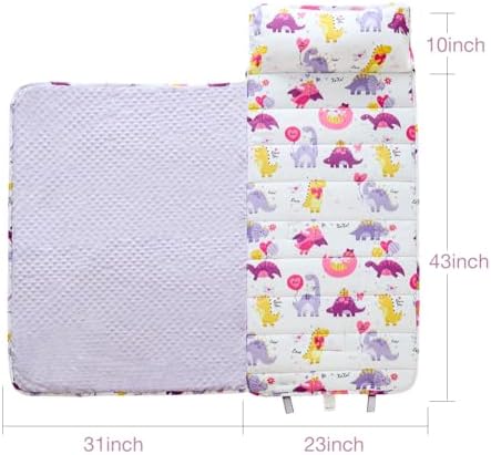 Toddler Nap Mat with Removable Pillow and Plush Blanket, Roll Up Napping Mats for Kids Ages 3-6 Years, Kid Sleeping Bag for Preschool Daycare Travel Camping, 53" x 23" - Image 5