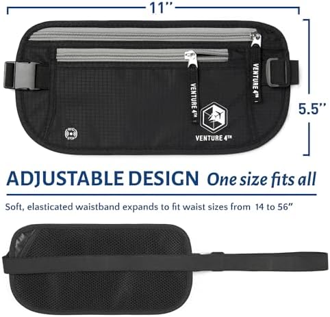 VENTURE 4TH Travel Money Belt - Slim Passport Holder RFID Blocking Travel Pouch to Protect Cash, Credit Cards and Travel Documents (Black) - Image 2