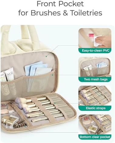 BAGSMART Travel Toiletry Bag, Puffy Large Toiletry Bag for Women, Lightweight Cosmetic Makeup Bag Organizer with Handle for Traveling, Accessories, Essentials, Toiletries (Beige - Image 4