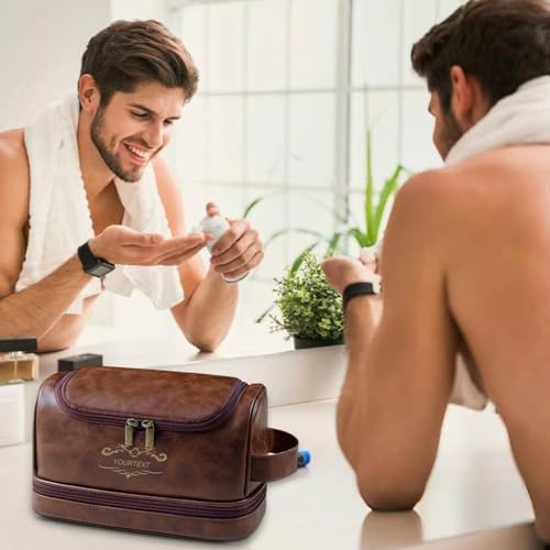 Toiletry Bag for Men, Large Leather bathroom accessories, Travel Essentials Dopp kit, Gifts for Father, Dad, Boyfriend, Grandpa, Shaving Kit for Men Bag - Image 5