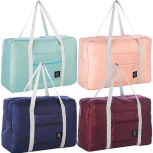 4PCS Foldable Travel Duffel Bag Tote Carry on Luggage Bag Spirit Airlines Personal item Sports Gym Bag Water Resistant Weekender Overnight Bags for Women and Men (Mix Colors)