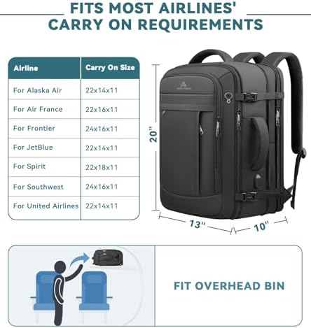 Travel Backpack, 50L Expandable Extra Large Laptop Backpack, Carry On Backpack Airline Approved Water Resistant Business Suitcase Daypack Bag Fits 17 Inch Laptops, Travel Gifts for Men Women, Black - Image 7