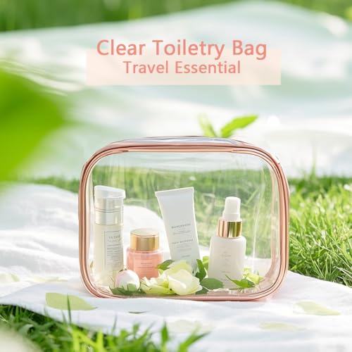 Clear Toiletry Bag, 3 Packs TSA Approved Water resistant Travel Organizer, Airport Airline Travel Essential Carry On Makeup Cosmetic Bags for Women, 3Color - 3 packs - Image 2