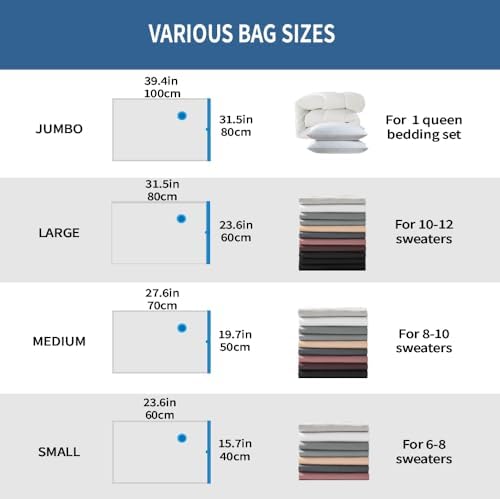 7 Pack Small Space Saver Vacuum Storage Bags for Clothing Travel, Vacuum Seal Compression Bags for Clothes, Packing, Luggage, Blankets, Comforters and Pillows, Hand Pump Included - Image 5