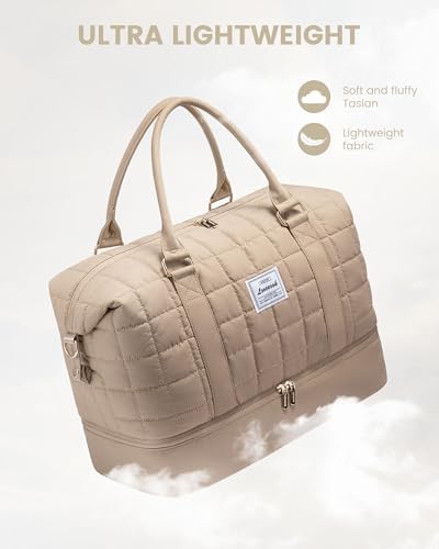 LOVEVOOK Large Duffle Bag for Travel, Puffer Weekend Bags for Women Travel Tote, Carry on Duffel Bag for Airplanes, 18 Inch Personal Item Bag Gym Bag Women, Coffee - Image 3