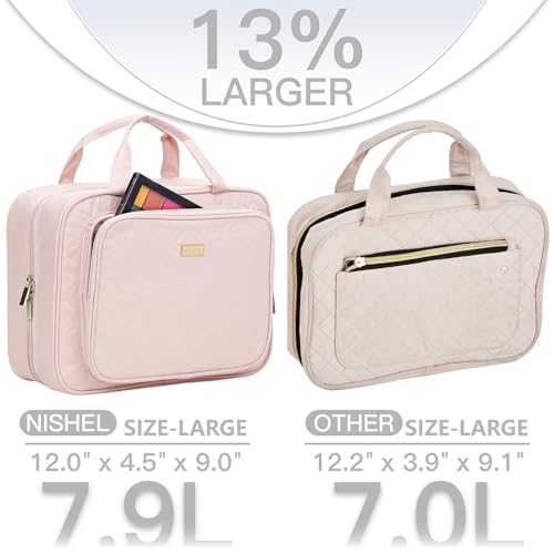 NISHEL Travel Toiletry Bag for Women Large Capacity, Makeup Essentials Organizer, Hanging Case for Accessories, Cosmetics, Pink - Image 2
