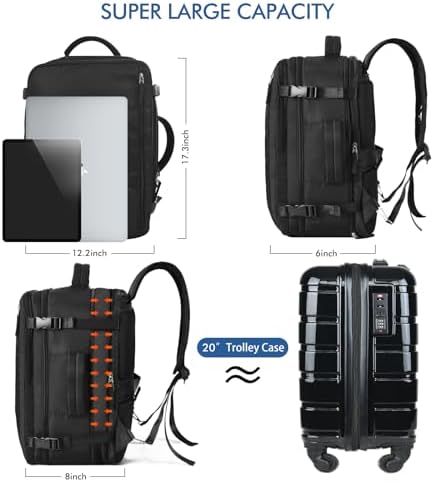 Beraliy Travel Backpack for Men Women, Large Carry On Backpack, Personal Item Bag Airline Approved, 17 inch Laptop Backpack, Business Work Gym Weekender Bag, Black - Image 5