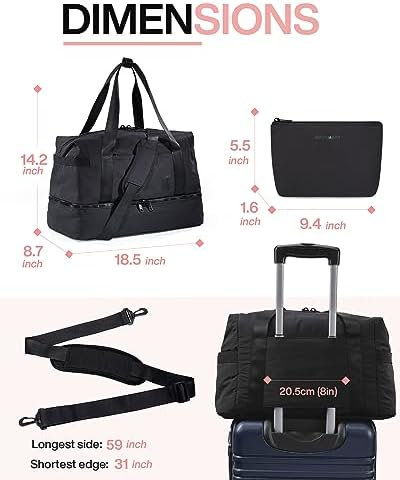 Weekender Bags for Women, BAGSMART Travel Duffel Bags with Shoe Compartment,Personal Item Travel Bag for Airlines, Carry on Overnight Tote Bag with Toiletry Bag(Black,2pcs) - Image 6