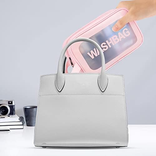 YuanCheng Upgrade Travel Toiletry Bags for Women, Pack-4 Different Size Make Up Bags with Handle, Large Capacity Translucent Waterproof Travel Cosmetic Bags (Comestic Bag-Pink) - Image 7