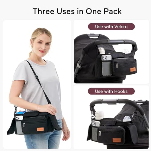 Momcozy Universal Stroller Organizer with Insulated Cup Holder Detachable Phone Bag & Shoulder Strap, Fits for Stroller like Uppababy, Baby Jogger, Britax, BOB, Umbrella and Pet Stroller - Image 3