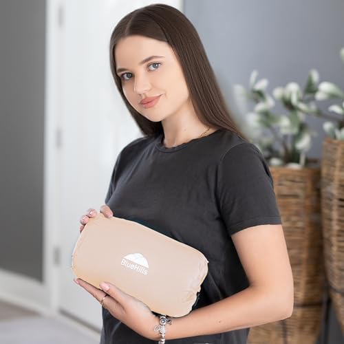 BlueHills Ultra Compact Travel Blanket Pillow for Airplane Traveling Essential Long Flight Trip Throw in Bag Portable Case Large Plane Accessories Beige - C007 - Image 8