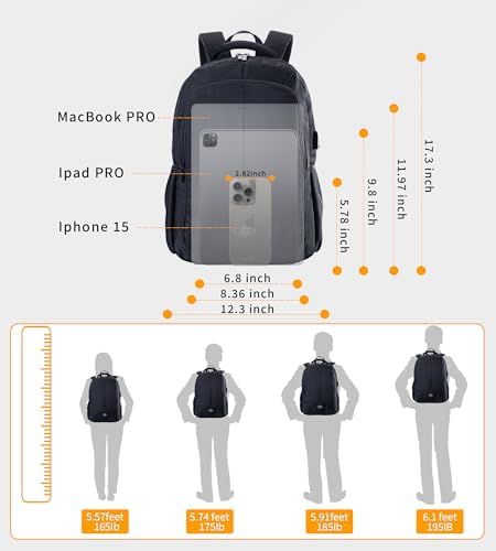 Zecti Travel Laptop Backpack for Men Women Durable Carry on Backpack for Work, Travel, College Backpack with USB Charging Hole, Water Resistant, Large Capacity - Image 8