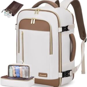 LOVEVOOK Travel Backpack for Women & Men, 40L Carry On Backpack, Personal Item Bag with 3 Packing Cubes, Business Weekender Overnight Luggage Daypack, Fits 17 Inch Laptop, Beige Grey