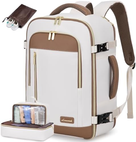 LOVEVOOK Travel Backpack for Women & Men, 40L Carry On Backpack, Personal Item Bag with 3 Packing Cubes, Business Weekender Overnight Luggage Daypack, Fits 17 Inch Laptop, Beige Grey