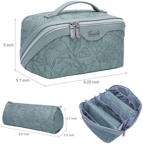 BOYATU Travel Makeup Bags Cosmetic Organizer Bag: 3-Set Large Capacity Make up Bag - PU Leather Toiletry Bags for Women - Wide Open Portable Pouch with Divider & Handle (01-Light Blue) - Image 9