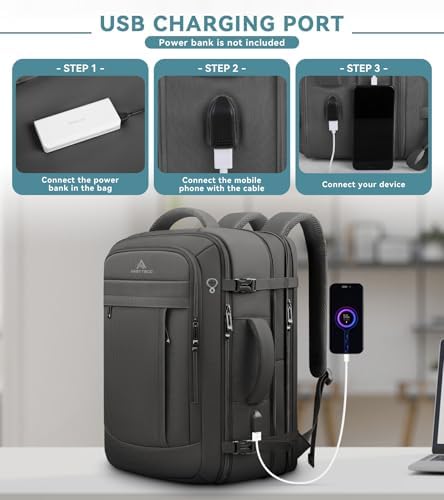 Travel Backpack, 50L Expandable Extra Large Laptop Backpack, Carry On Backpack Airline Approved Water Resistant Business Suitcase Daypack Bag Fits 17 Inch Laptops, Travel Gifts for Men Women, Black - Image 3