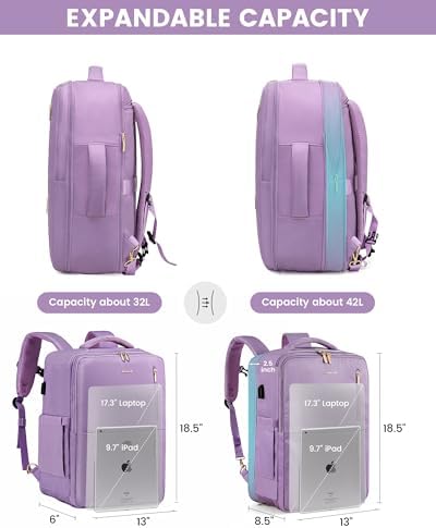 LOVEVOOK 40L Travel Backpack With 3 Packing Cubes Expandable Large Laptop Backpack Women Waterproof Backpack Waterproof Daypack Travel Bag TSA Fit 17inch Laptop Luggage With USB Charging Port - Image 2