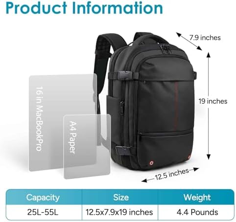 travel inspira Airback Backpack for Travel, 60L Expandable Vacuum Backpack with Electric Vacuum Pump, Water-Resistant & TSA Anti-Theft for Airplane Vacuum Seal Compression Air-Seal Bag for Travel - Image 6