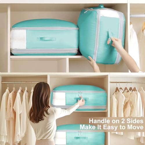 Comforter Storage Bag - Large Capacity Blanket Storage Bags 3-Layer Ultra Space Saving Self Compression Organizer, Washable Compression Bags for Storage Comforter Blanket, 2-Pack, Blue - Image 5