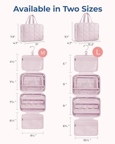 BAGSMART Travel Toiletry Bag with Jewelry Organizer, Hanging Travel Bag for Toiletries, Puffy Makeup Cosmetic Bag Organizer, Carry-on Travel Accessories Essentials, Pink-M - Image 6