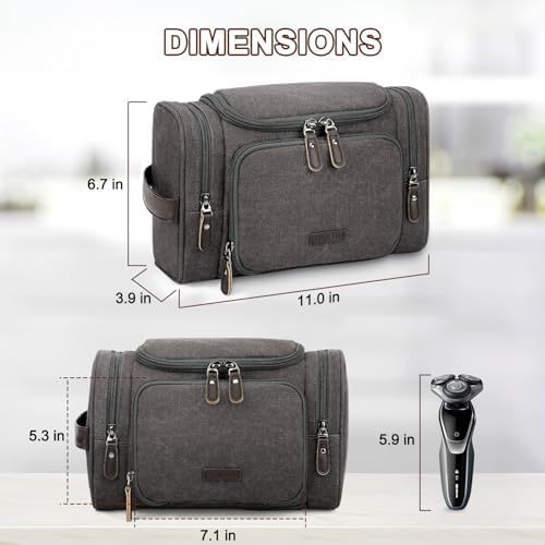 ZOMFELT Travel Toiletry Bag for Men, Water-Resistant Canvas Dopp Kit with Wet Compartments, Multi-Pocket Organizer for Shaving Kit, Gym Essentials and Toiletries Accessories, Grey - Image 4