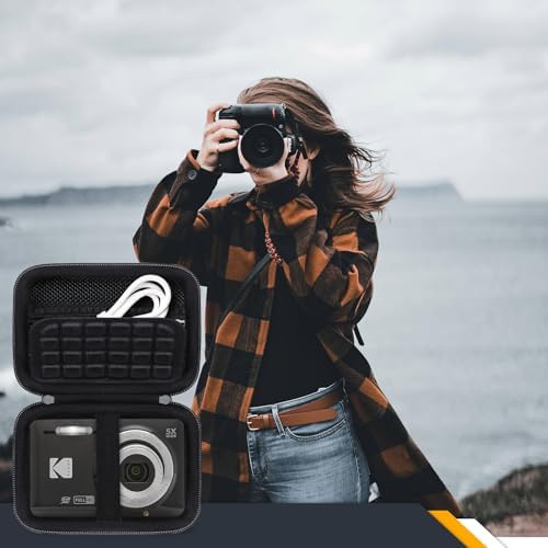Compact Camera Case for KODAK PIXPRO FZ55 / FZ53 / FZ45 Digital Camera, Vlogging Cameras Travel Storage Bag Holder, Mesh Pocket for Charging Cable, SD Card and Batteries, Black - Image 7