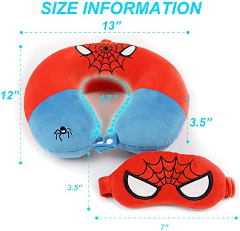Superhero Travel Pillow for Kids & Adults with Sleep Eye Mask, Memory Foam U-Shaped Neck Pillow with Washable Cover, Soft Head Support Travel Accessories for Airplane Car Train Bus Recline, Red - Image 2