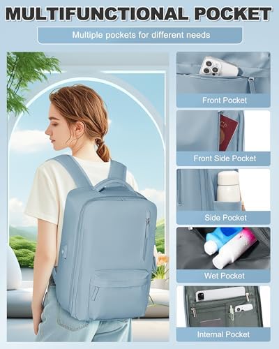 VGCUB Small Travel Backpack with Vacuum System Carry on Storage Compression Personal Item Bags with Electric Pump Work Business Vacpack College Airback lightweight Backpack for Women Men Light blue - Image 7