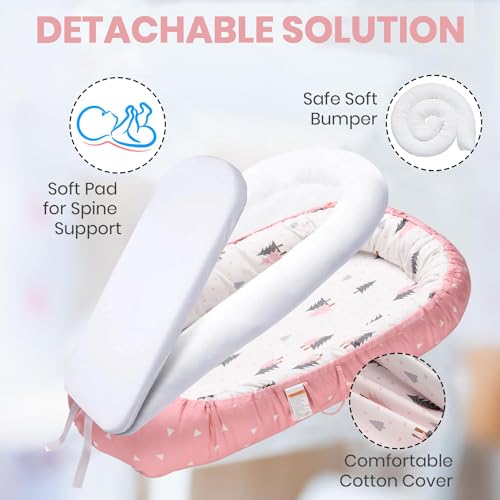 Totsi Baby Lounger Set | Ultra-Soft Baby Nest with Pillow and Blanket | Machine Washable Infant Lounger 0-24 Months | Adjustable Infant Nest for Travel | Baby Lounger Cover for Newborn - Image 3