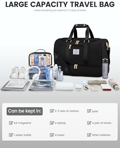 LOVEVOOK Gym bag for Women,Weekender Overnight Bag with Shoe Compartment, Personal Item Travel Duffle Bag with Toiletry Bags & Wet Pocket, Carry on Duffel Bags, Hospital Bag for Women Labor Delivery - Image 8