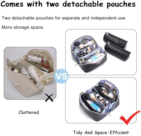 BOYATU Travel Makeup Bag for Women: Cosmetic Organizer Bag with Compartments - Leather Make up Bags Set of 3 Black - Image 6
