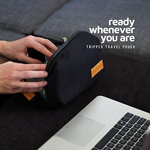 Tech Bag Organizer - Small Electronics Organizer Pouch for Travel - Premium Travel Case with Leather Accents - Mesh Pocket for Cables, Cords and Chargers (Black) - Image 9